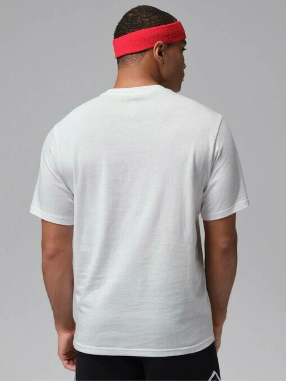 Jordan White Short Sleeve Tee with Black Vertical Logo and Red Jumpman